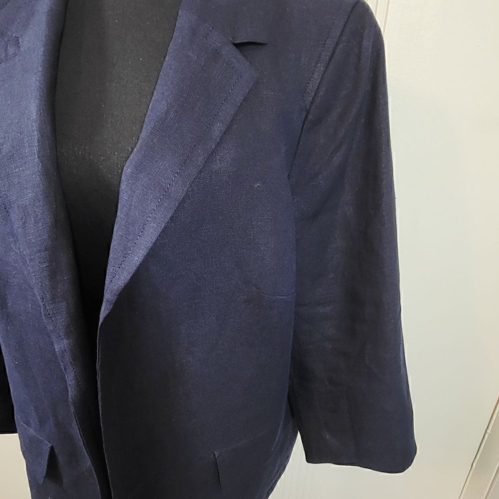 Plus Size Talbots Navy Blue Linen Jacket - Picture 9 of 11